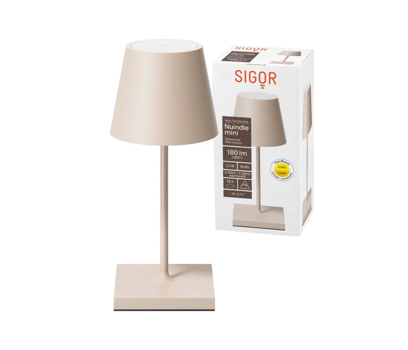 Sigor Nuindie mini Akku-Tischleuchte LED dünenbeige